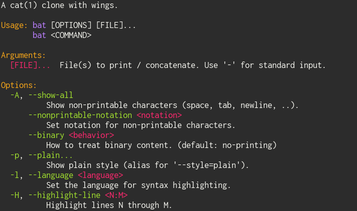 bat&rsquo;s help with syntax highlighting