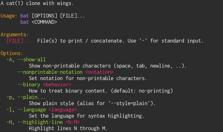 bat&rsquo;s help with syntax highlighting